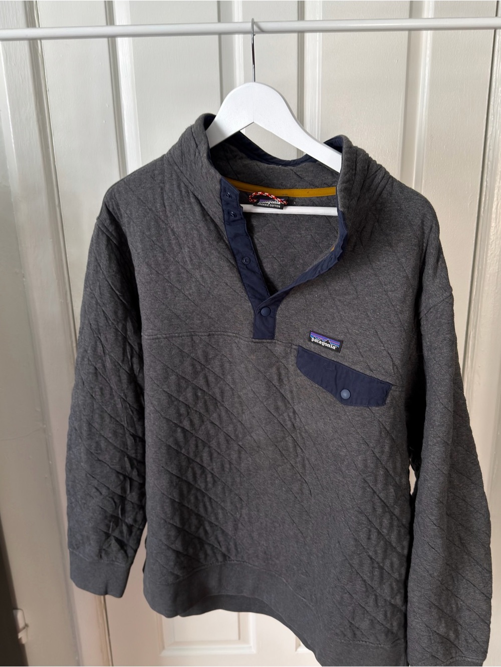 Patagonia Quilted Crewneck Pullover - Charcoal with Navy Trim